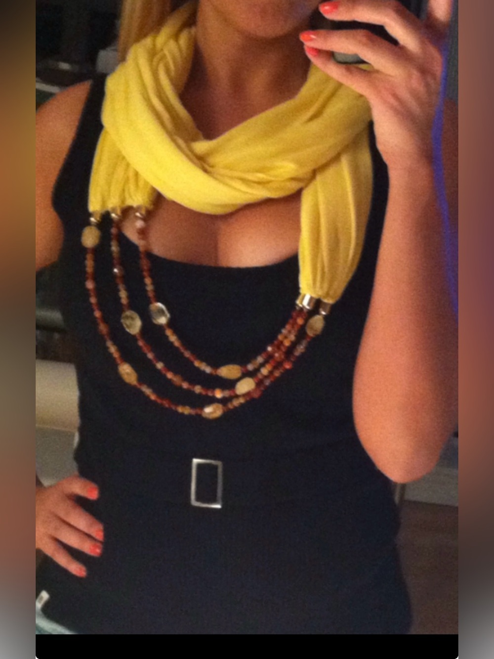 Unique scarf yellow with beads Handmade no tags beaded necklace style